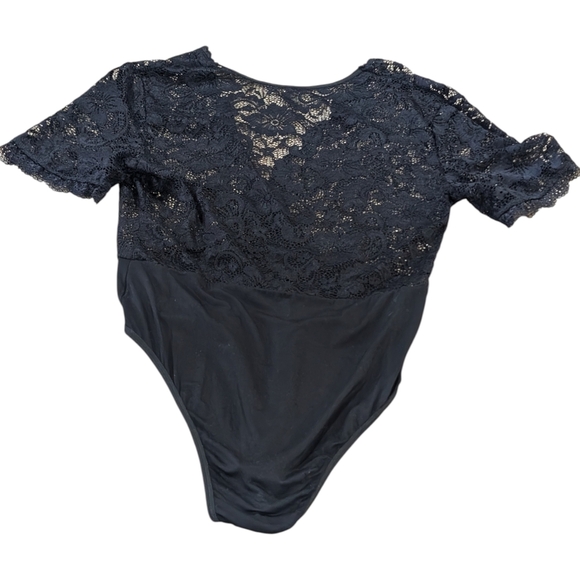 The Unbranded Brand Tops - Black Lace Bodysuit S Sheer Floral Women's Romantic Goth Date Night Fitted Top